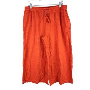 Womens Orange CeCe Linen Pants Drawstring Elastic Waist Wide Leg Size L
